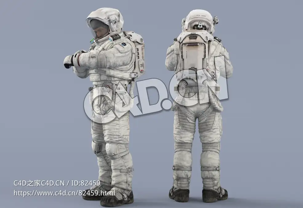 站立检查手表的白色太空服中年男性宇宙航天员Idle Relax Watch - C4D之家 - 83.jpg