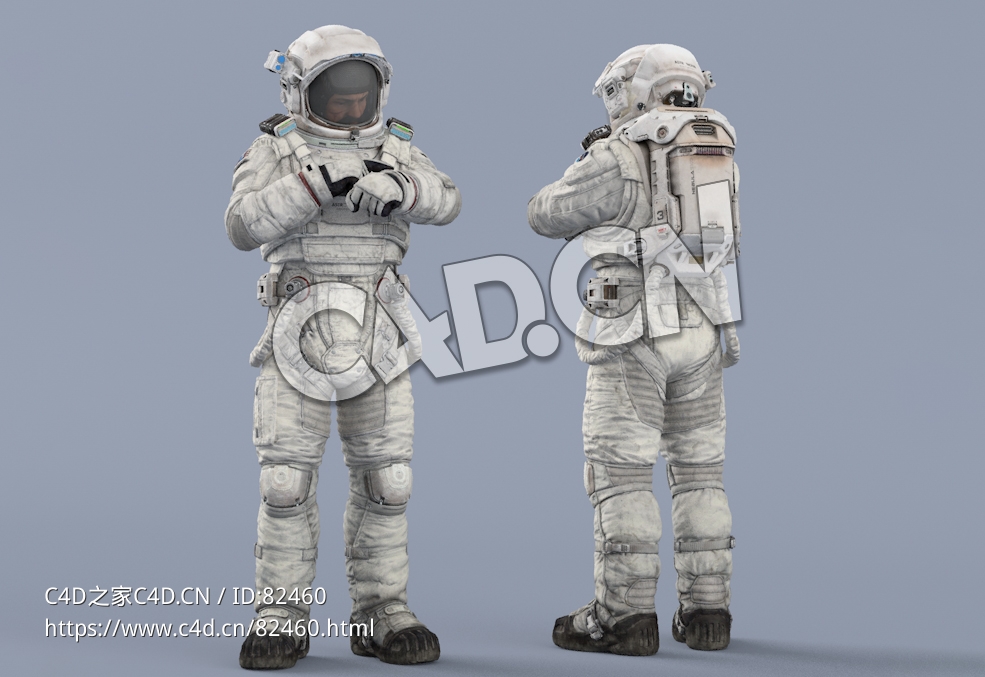 站立检查手表的白色太空服大胡子男性宇宙飞行员Idle Relax Watch - C4D之家 - 84.jpg