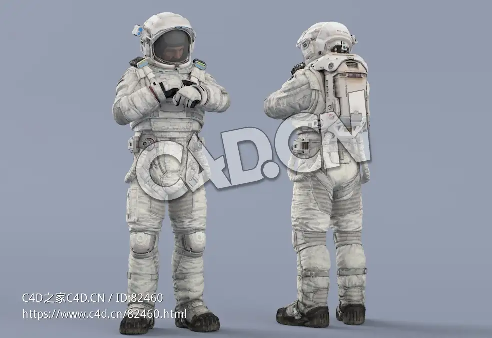 站立检查手表的白色太空服大胡子男性宇宙飞行员Idle Relax Watch - C4D之家 - 84.jpg