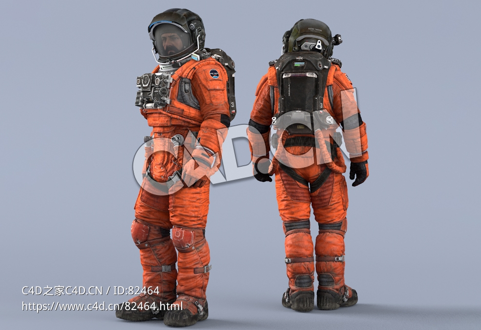 站立的桔黄色太空服大胡子男性宇宙飞行员Idle Relax - C4D之家 - 88.jpg