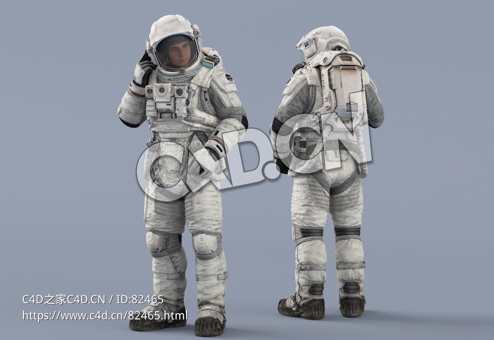 右手检查头盔接收设备的白色太空服年轻男性宇宙航天员Idle Radio - C4D之家 - 89.jpg