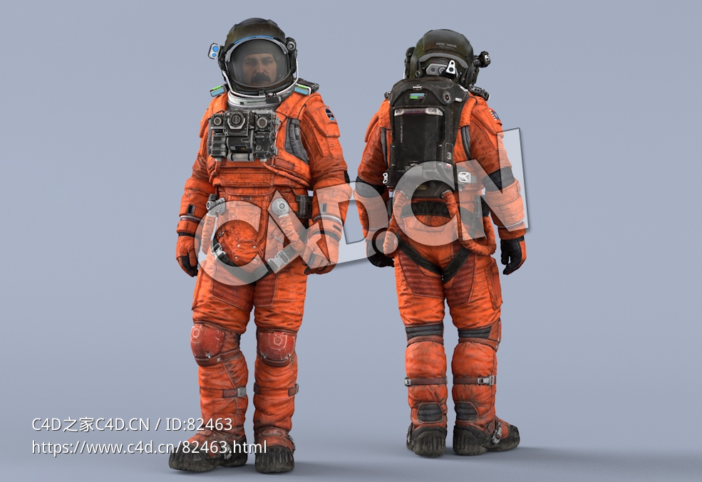 站立的桔黄色太空服中年男性宇宙飞行员Idle Relax - C4D之家 - 87.jpg