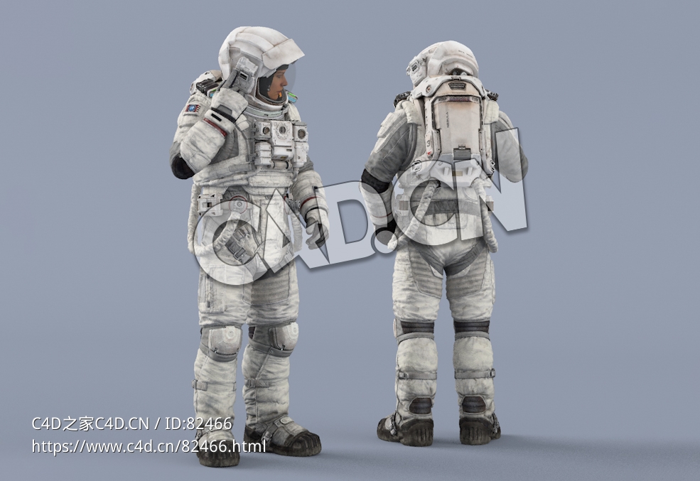 右手检查头盔接收设备的白色太空服年轻女性宇宙航天员Idle Radio - C4D之家 - 90.jpg