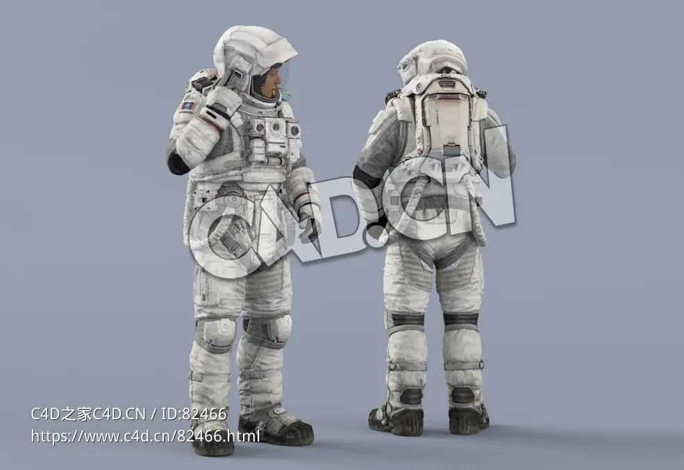 右手检查头盔接收设备的白色太空服年轻女性宇宙航天员Idle Radio - C4D之家 - 90.jpg