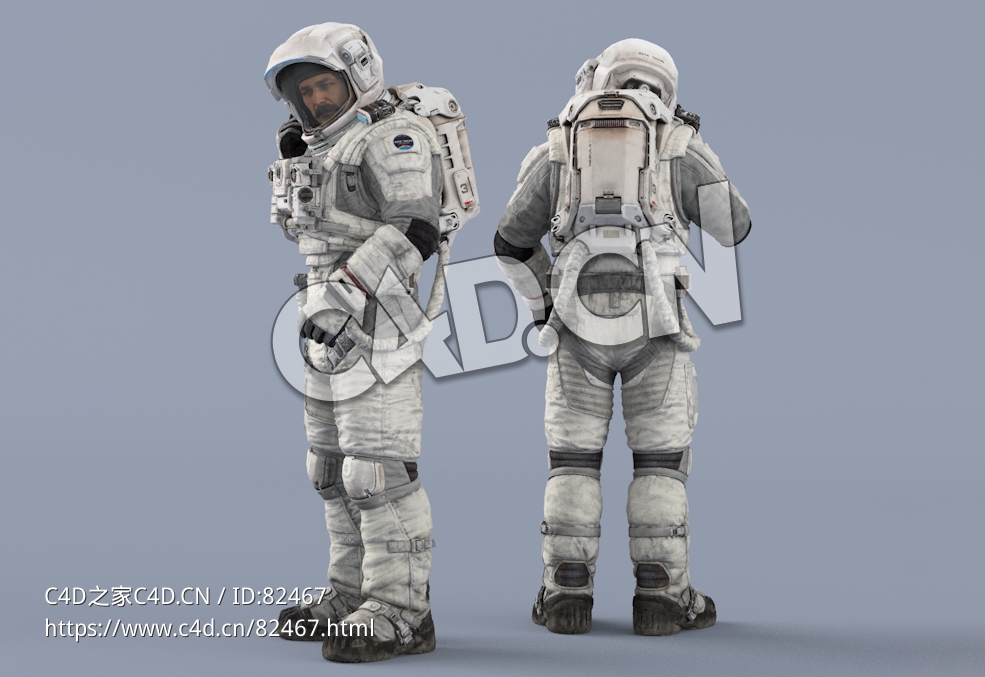 右手检查头盔接收设备的白色太空服中年男性宇宙航天员Idle Radio - C4D之家 - 91.jpg