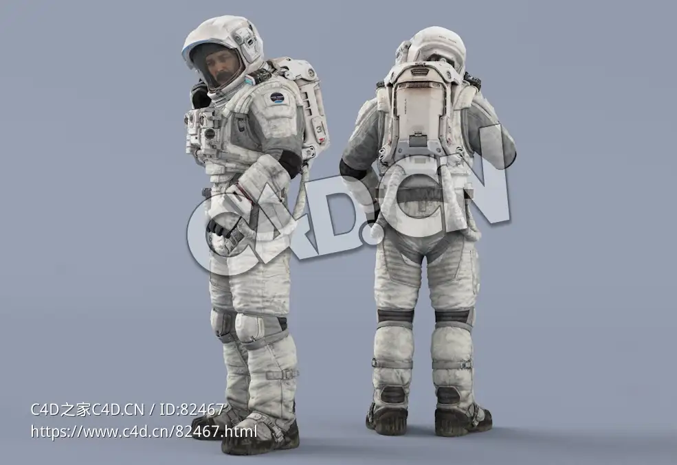 右手检查头盔接收设备的白色太空服中年男性宇宙航天员Idle Radio - C4D之家 - 91.jpg