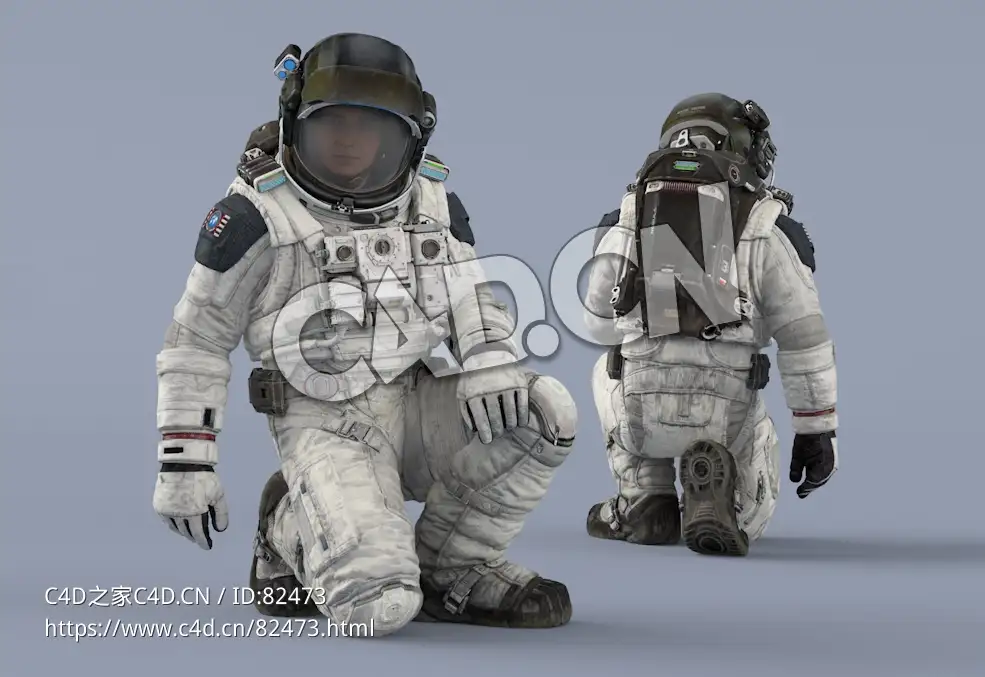 跪地的白色太空服年轻男性宇宙航天员Sit - C4D之家 - 97.jpg