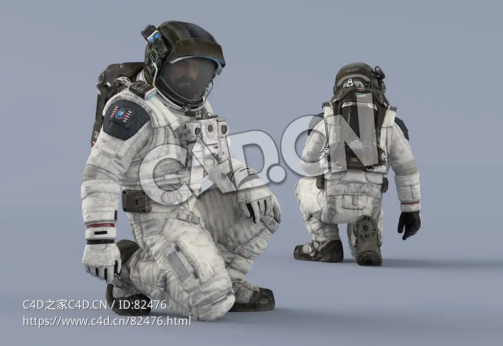 跪地的白色太空服大胡子男性宇宙飞行员Sit - C4D之家 - 100.jpg