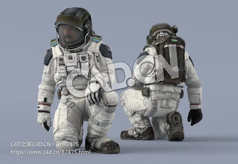 跪地的白色太空服中年男性宇宙航天员Sit - C4D之家 - 99.jpg