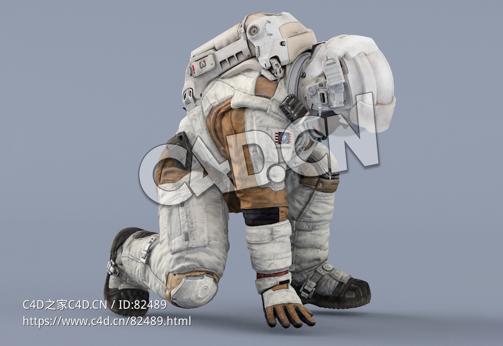 单手扶地的白色太空服年轻男性宇宙航天员Sit - C4D之家 - 109.jpg