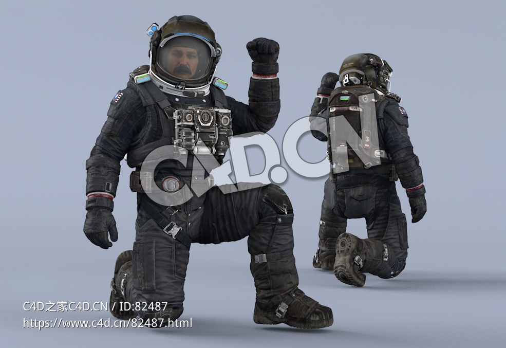 单膝跪地宣誓的黑色宇航服中年男性太空飞行员Sit - C4D之家 - 107.jpg