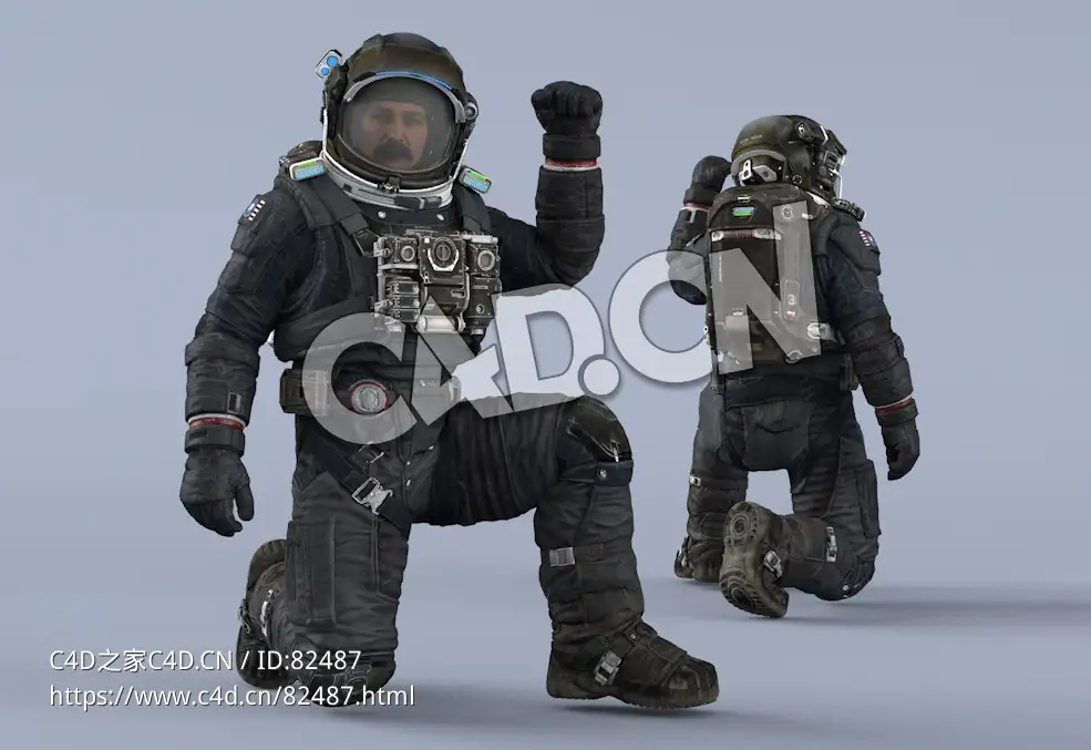 单膝跪地宣誓的黑色宇航服中年男性太空飞行员Sit - C4D之家 - 107.jpg