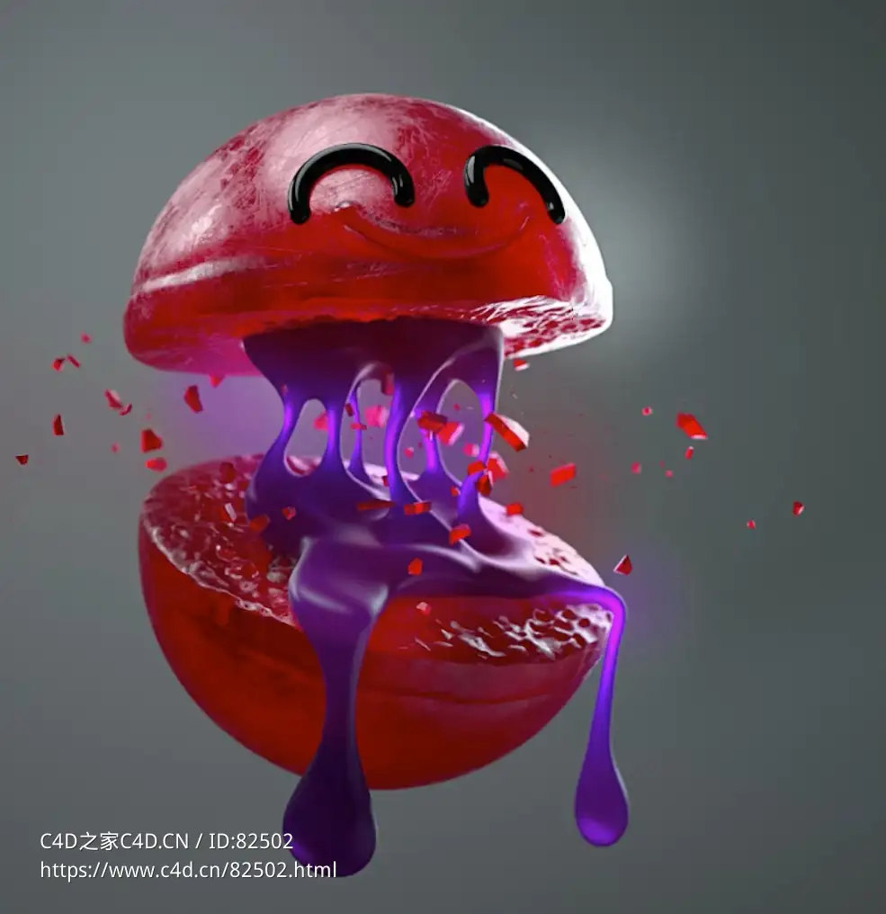 C4D与ZBrush制作红色糖果掰开后流淌着紫色粘液流体教程