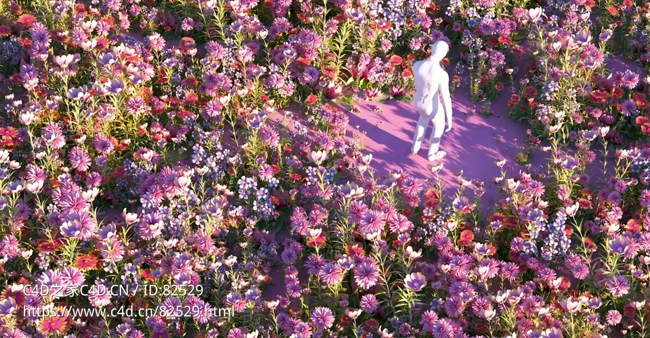 站在花海里的人C4D教程Floral Creative 3D Animation using Cinema4D & Octane Render