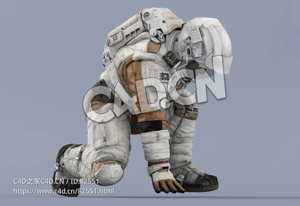 单手扶地的白色太空服中年男性宇宙航天员Sit - C4D之家 - 111.jpg