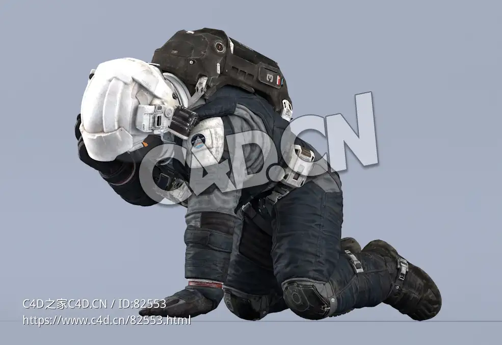 受伤捂头跪地上的深蓝色宇航服年轻男性太空飞行员Sit Injured - C4D之家 - 113.jpg