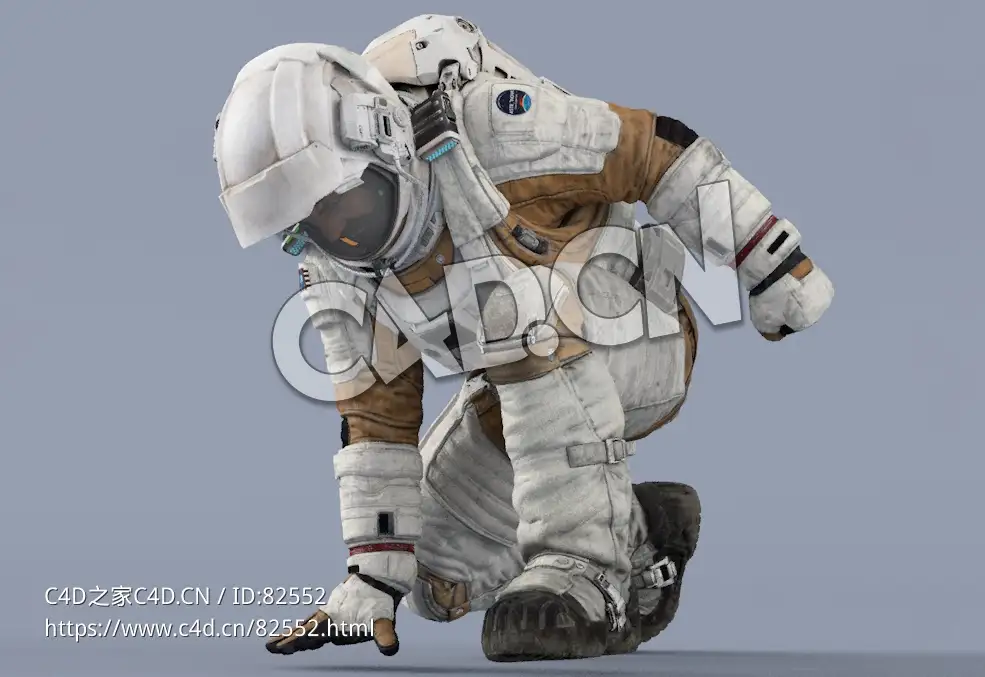 单手扶地的白色太空服大胡子男性宇宙飞行员Sit - C4D之家 - 112.jpg