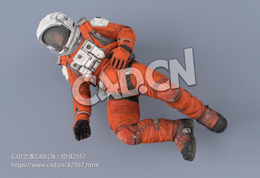 受伤躺地上的桔黄色太空服年轻男性宇宙飞行员Dead