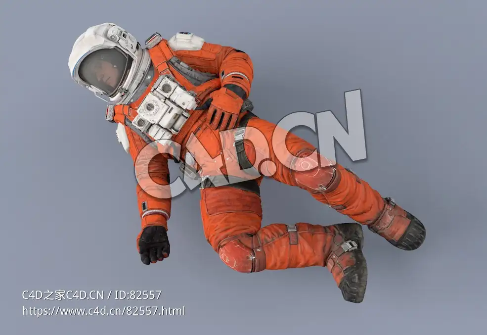 受伤躺地上的桔黄色太空服年轻男性宇宙飞行员Dead - C4D之家 - 117.jpg
