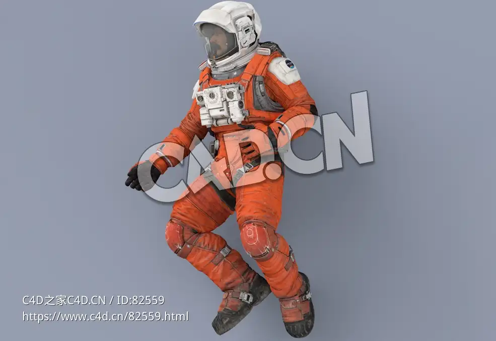 受伤躺地上的桔黄色太空服中年男性宇宙飞行员Dead