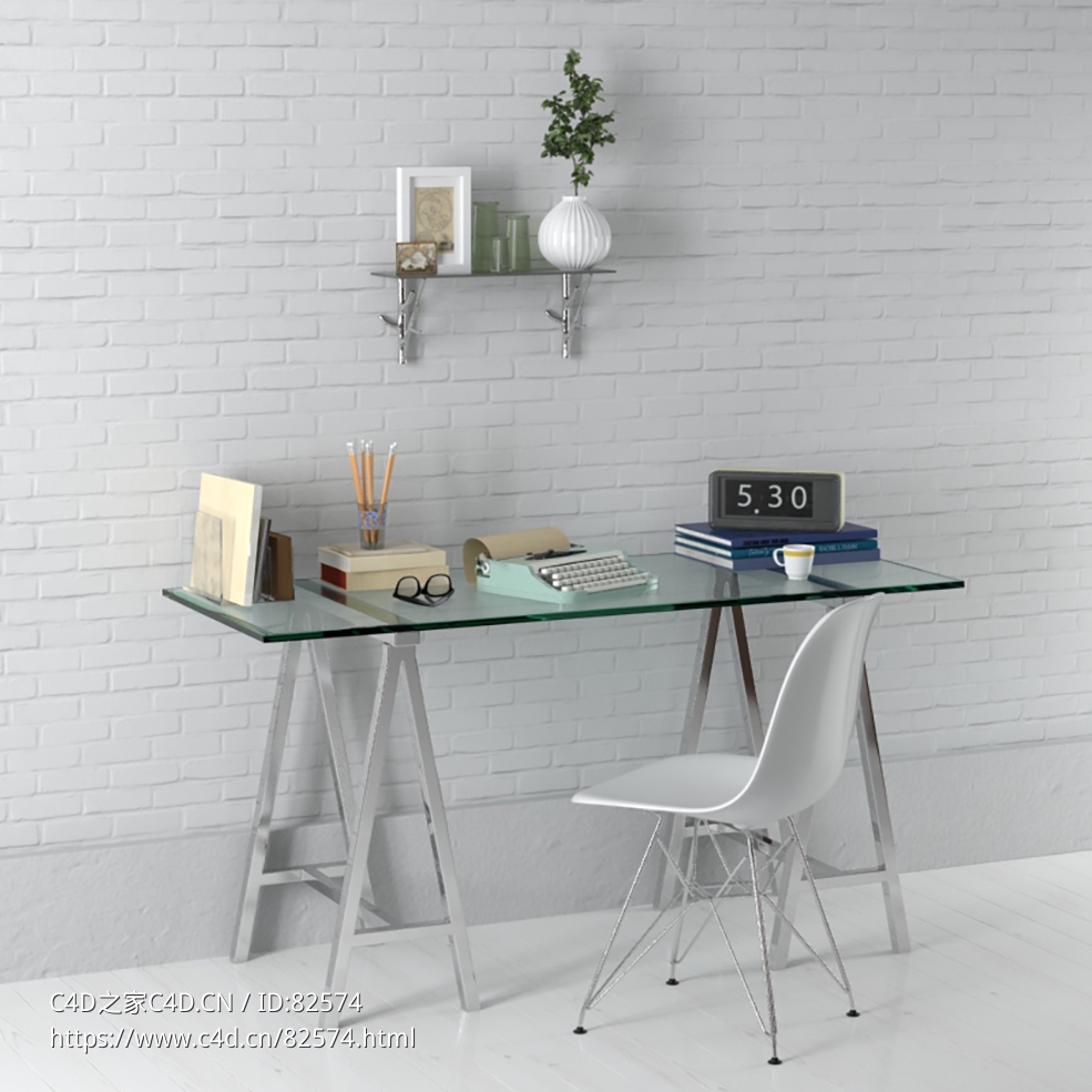 记者办公桌现代家具c4d模型下载Tables and chairs