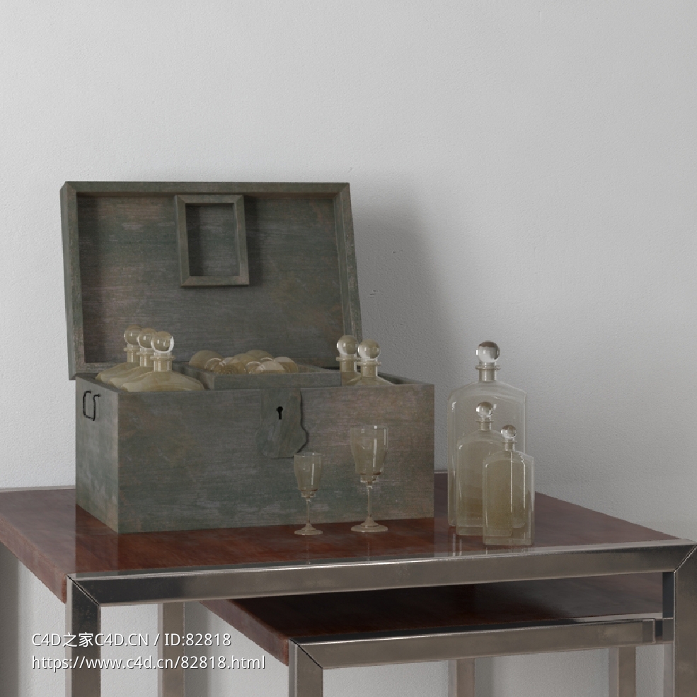 桌台装饰品：木箱酒瓶