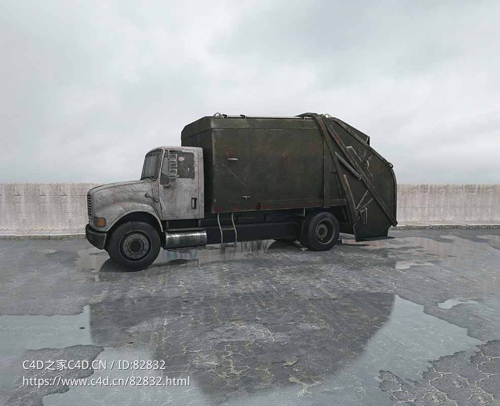 战后损毁车辆模型：破旧的垃圾清运车