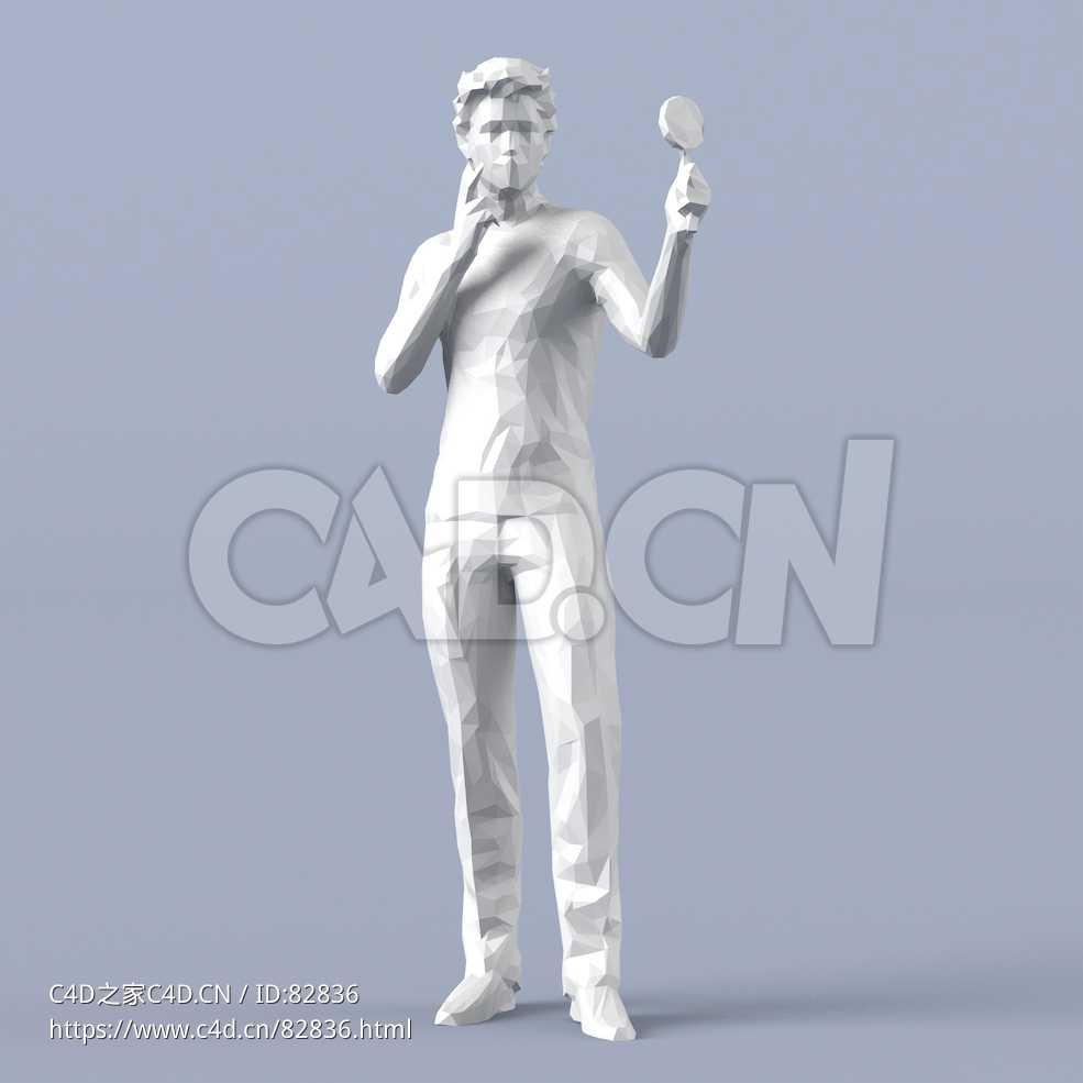 低面多边形卡通人物站立拿放大镜观看的男性模型 - C4D之家 - 003.jpg
