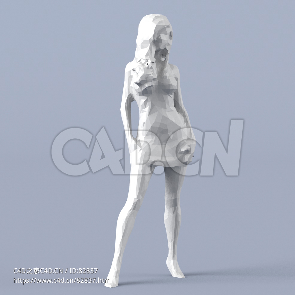 低面多边形卡通人物站立的女性模型 - C4D之家 - 004.jpg