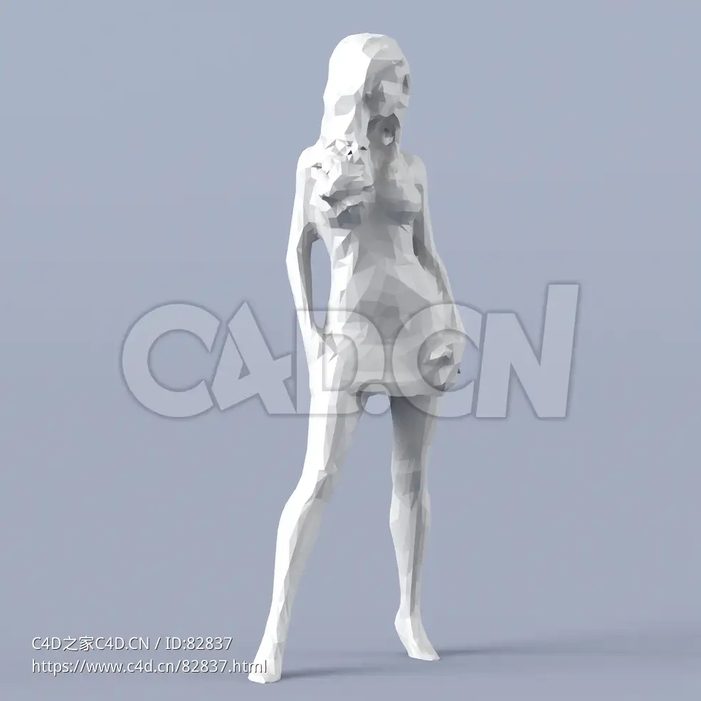 低面多边形卡通人物站立的女性模型 - C4D之家 - 004.jpg