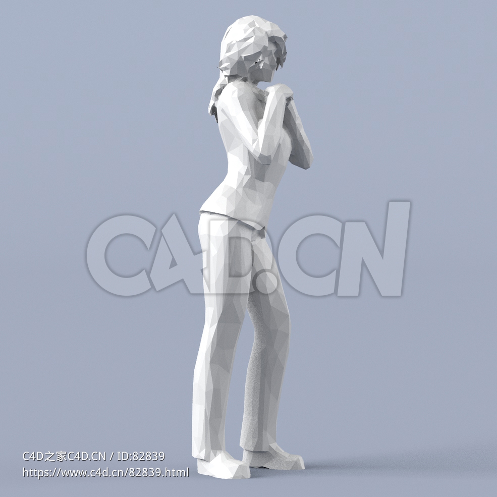 低面多边形卡通人物双手放胸前思考的女人模型 - C4D之家 - 006.jpg