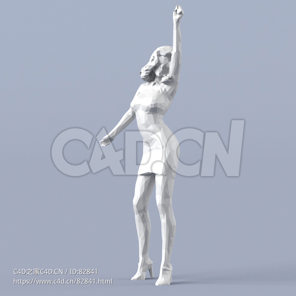 低面多边形卡通人物抬胳膊站立的性感女人模型 - C4D之家 - 008.jpg