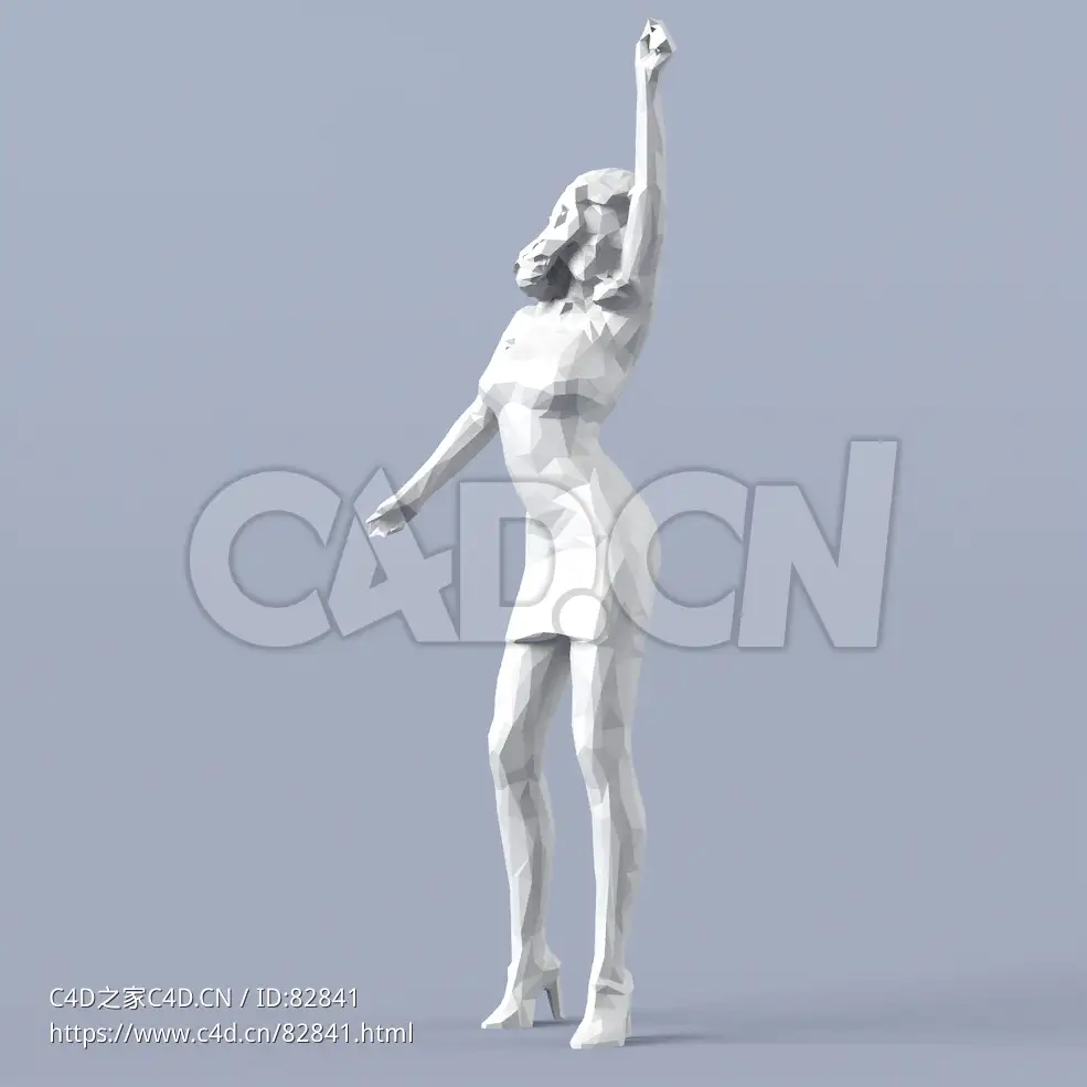 低面多边形卡通人物抬胳膊站立的性感女人模型 - C4D之家 - 008.jpg