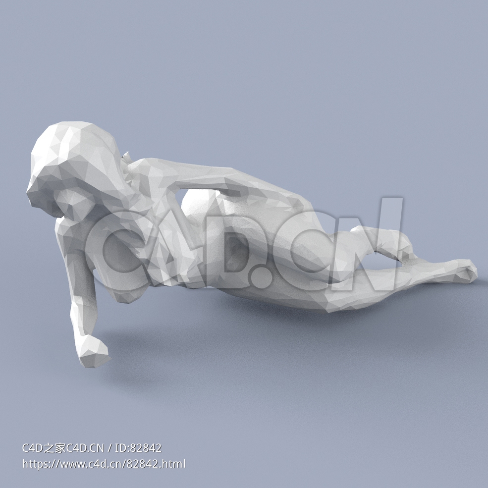 低面多边形卡通人物侧卧的女人模型 - C4D之家 - 009.jpg
