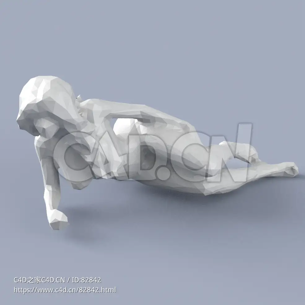 低面多边形卡通人物侧卧的女人模型 - C4D之家 - 009.jpg