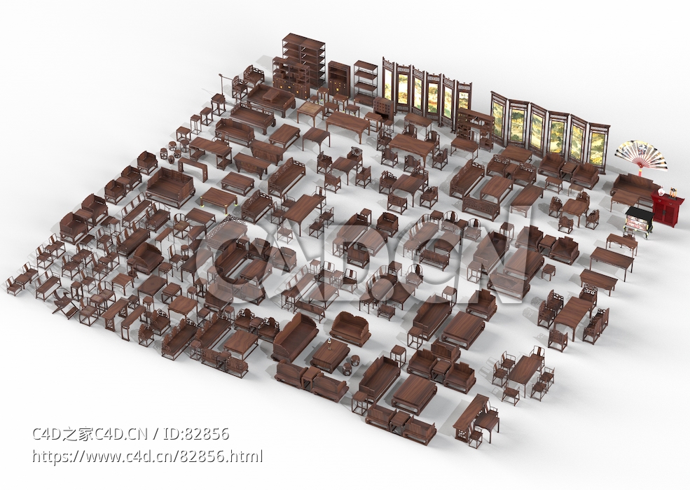 近百套中式风格古典家具桌椅沙发茶几模型