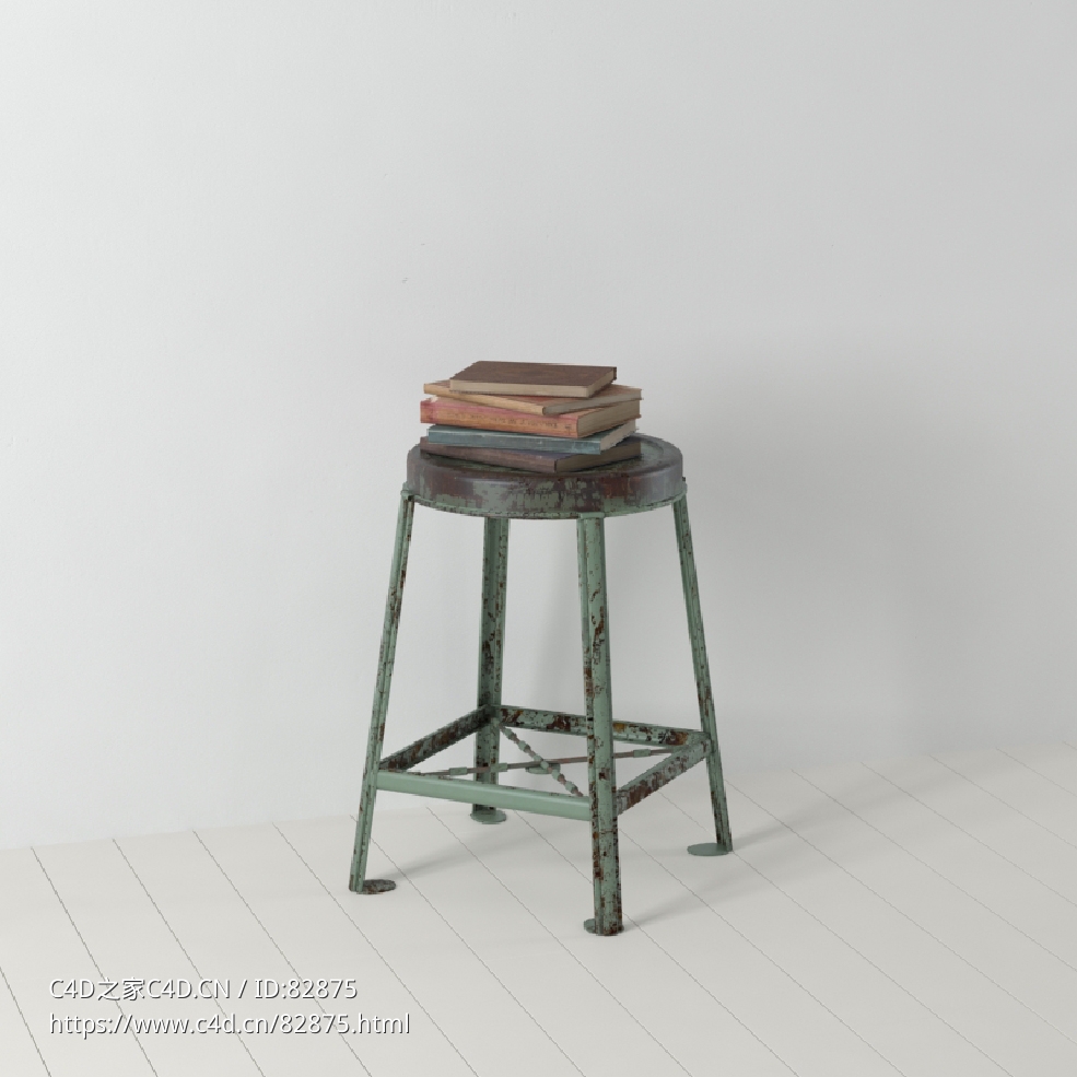 桌台装饰品：铁凳上的书籍 - C4D之家 - 019.jpg