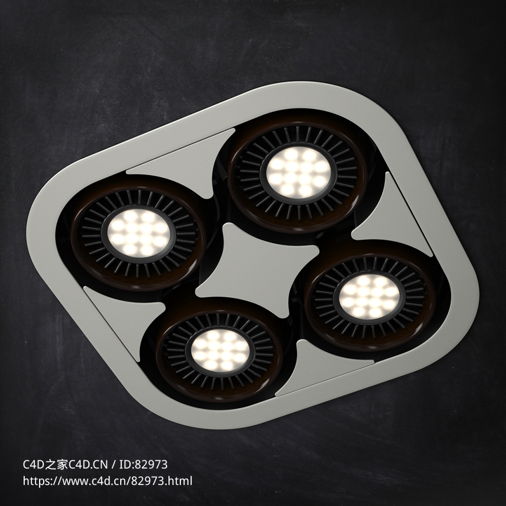 室内灯具模型：方形组灯四筒射灯 - C4D之家 - 27.jpg