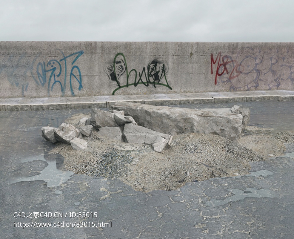 战后损毁模型：石块建筑垃圾