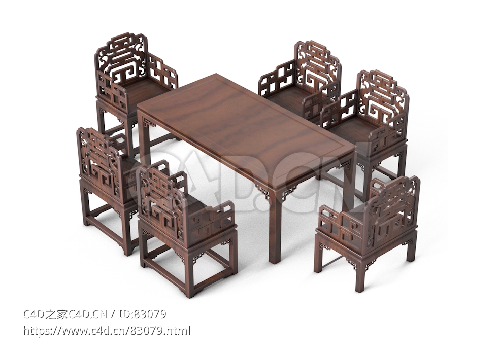 明清风格太师椅餐桌七件套中式古典家具 - C4D之家 - 03.jpg