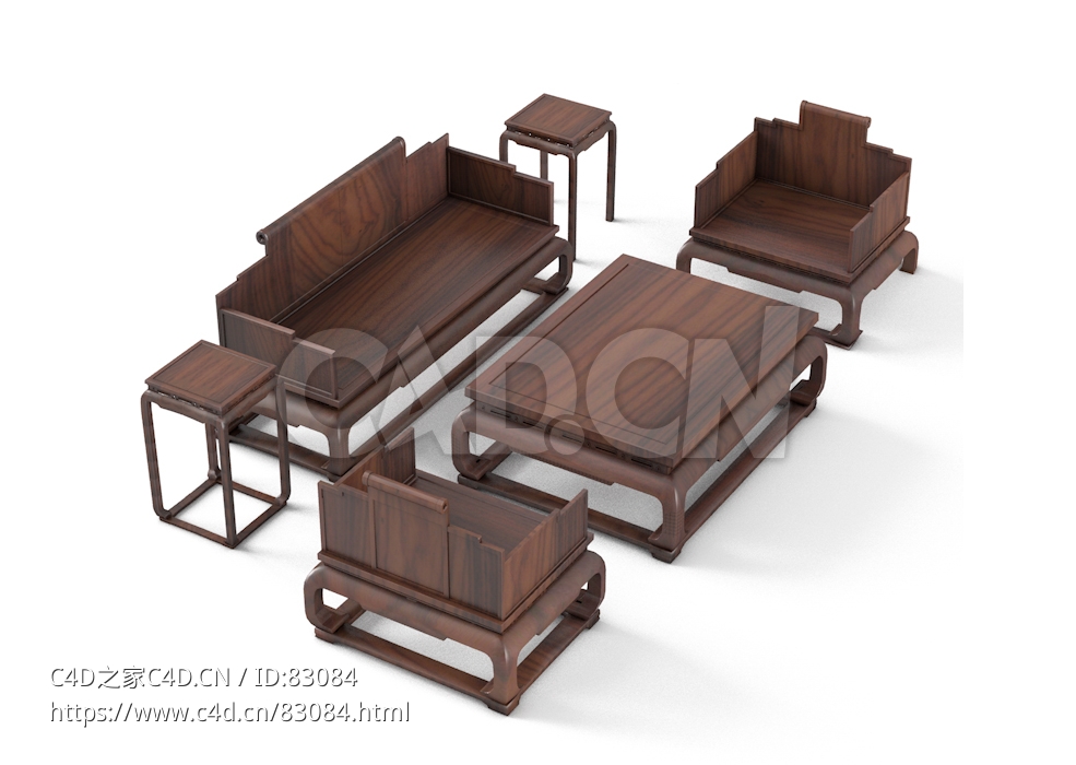 明清风格家具客厅沙发桌椅六件套 中式古典家具 - C4D之家 - 08.jpg