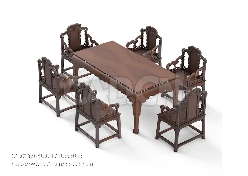 明清风格餐厅桌椅七件套中式古典家具 - C4D之家 - 17.jpg