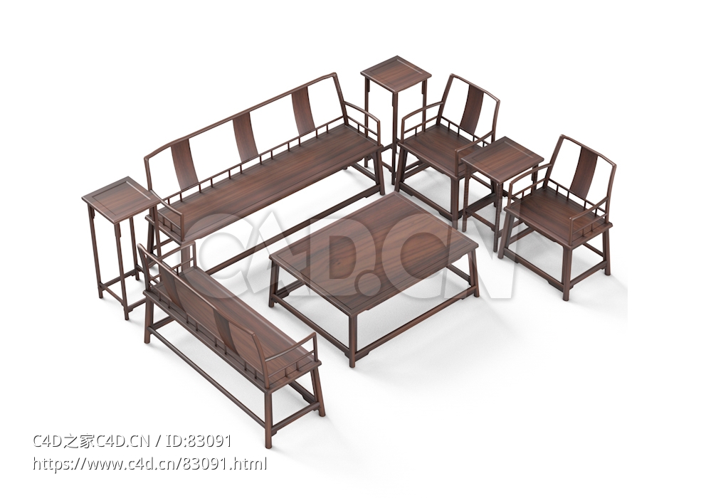 明清风格客厅桌椅家具八件套中式古典家具 - C4D之家 - 15.jpg