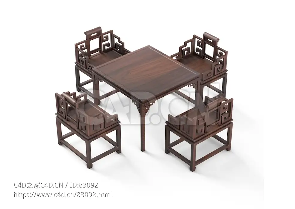 明清风格方形餐桌椅五件套中式古典家具 - C4D之家 - 16.jpg