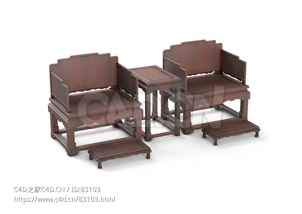明清风格脚凳椅五件套中式古典家具 - C4D之家 - 27.jpg