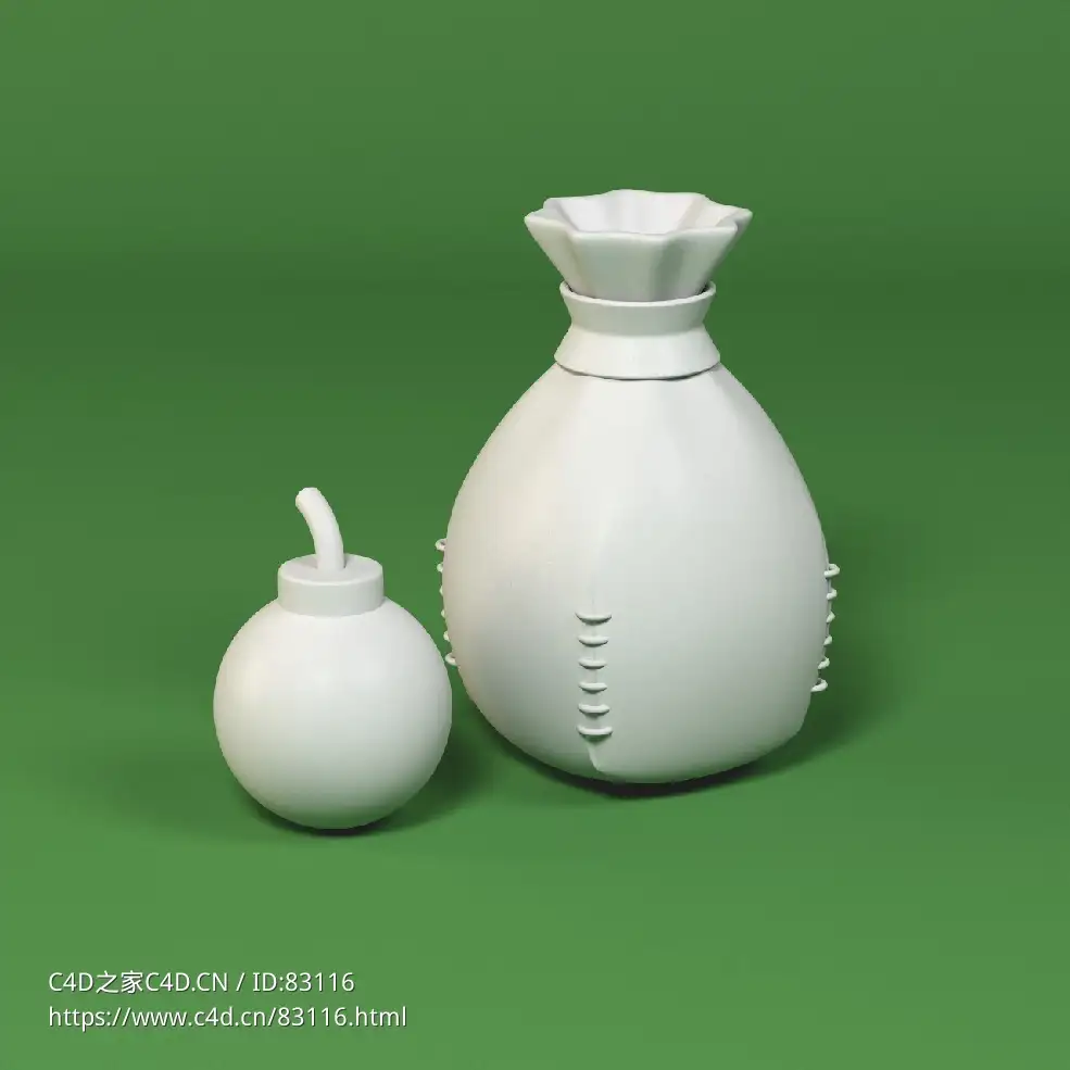 低面卡通炸弹和袋子图标模型Bomb And Bag