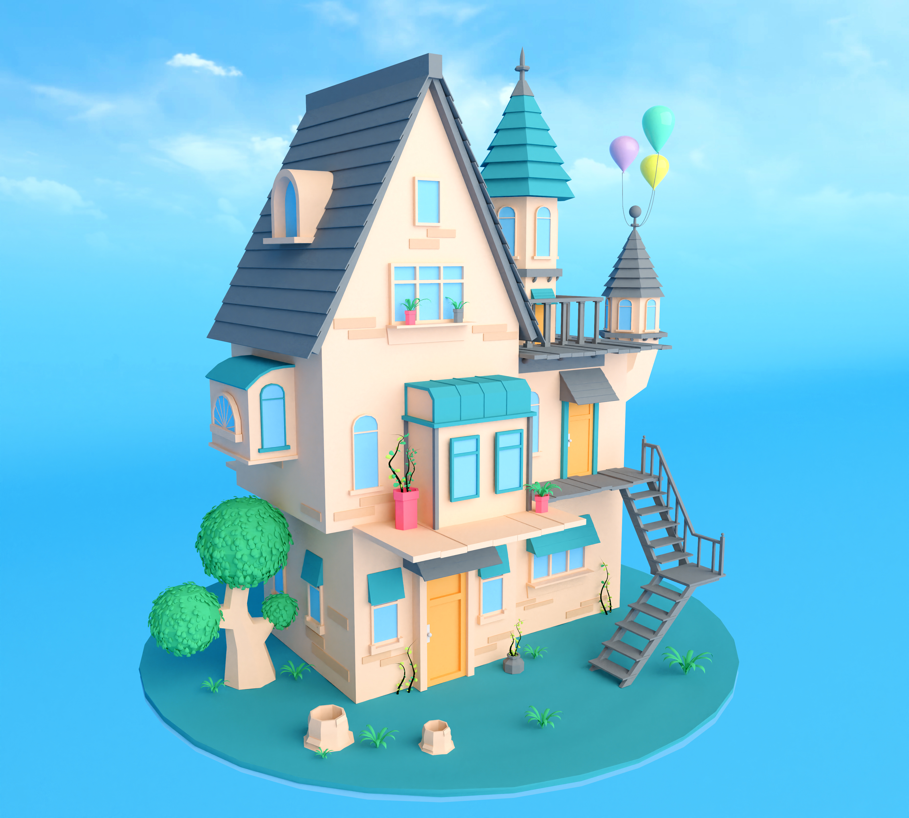 三维卡通建筑模型 - C4D之家 - 三维卡通建筑模型 Cinema 4D 2023 物理渲染器 