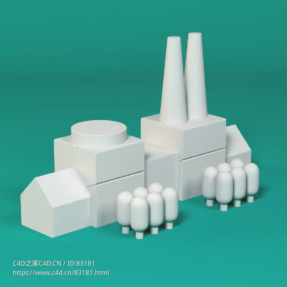 低面卡通工厂建筑图标模型Factory - C4D之家 - 063.jpg