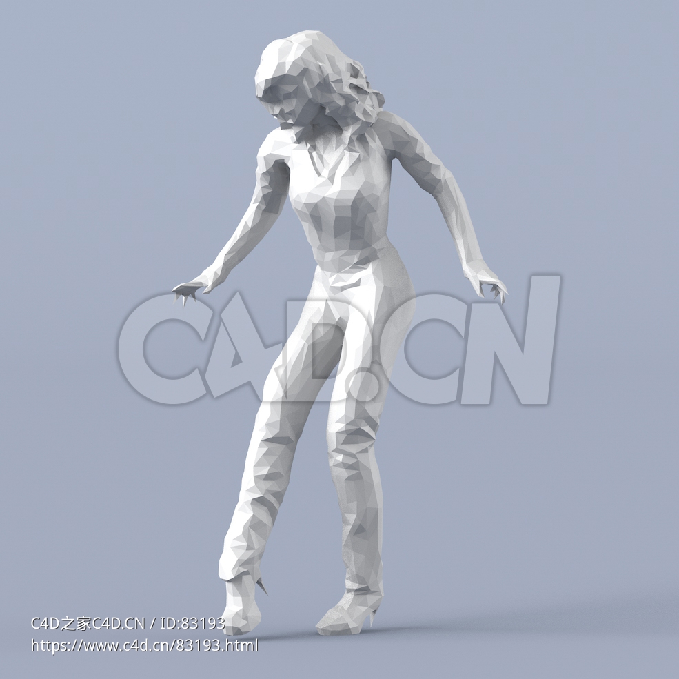 低面多边形卡通人物低头看鞋的女人模型 - C4D之家 - 012.jpg