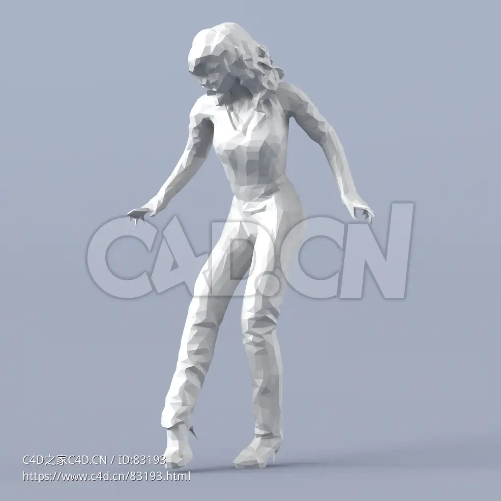 低面多边形卡通人物低头看鞋的女人模型 - C4D之家 - 012.jpg